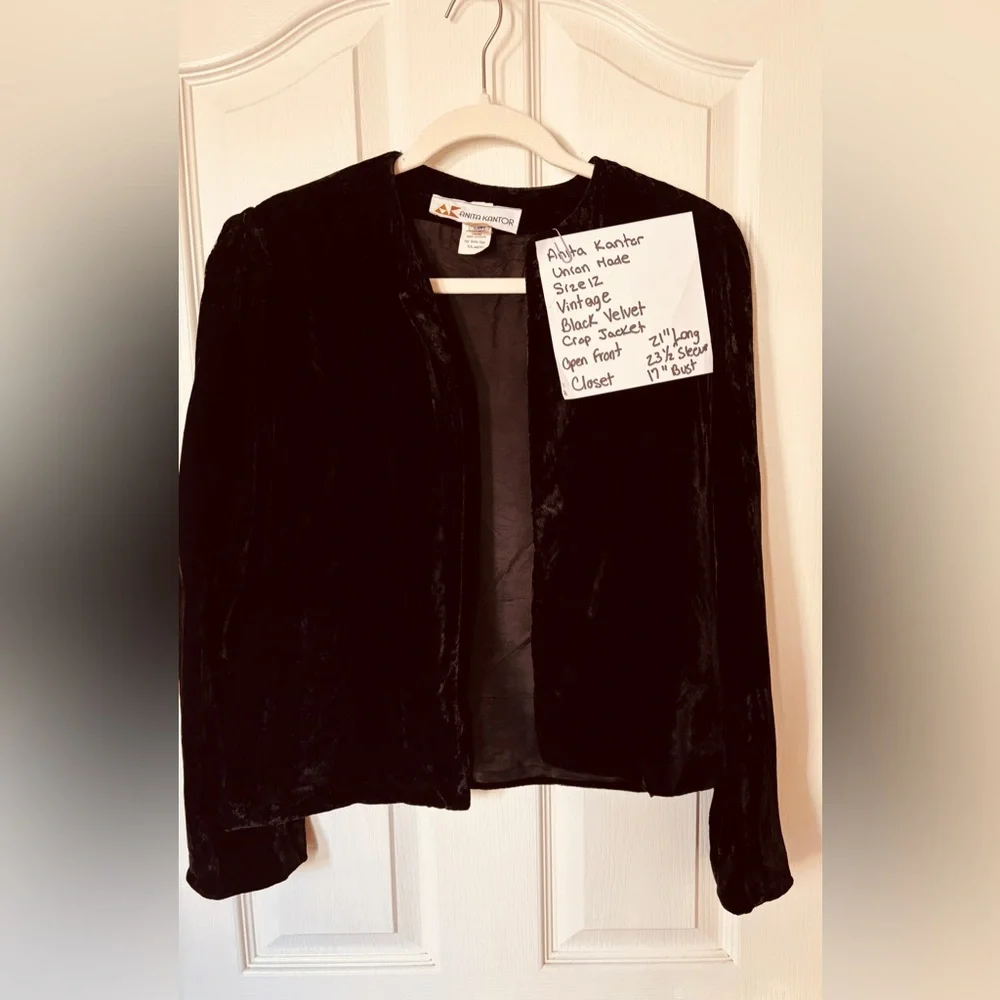 Anita Kantor Vintage Retro Black Velvet Jacket Women’s 12 Holiday Party Glam - Picture 3 of 7